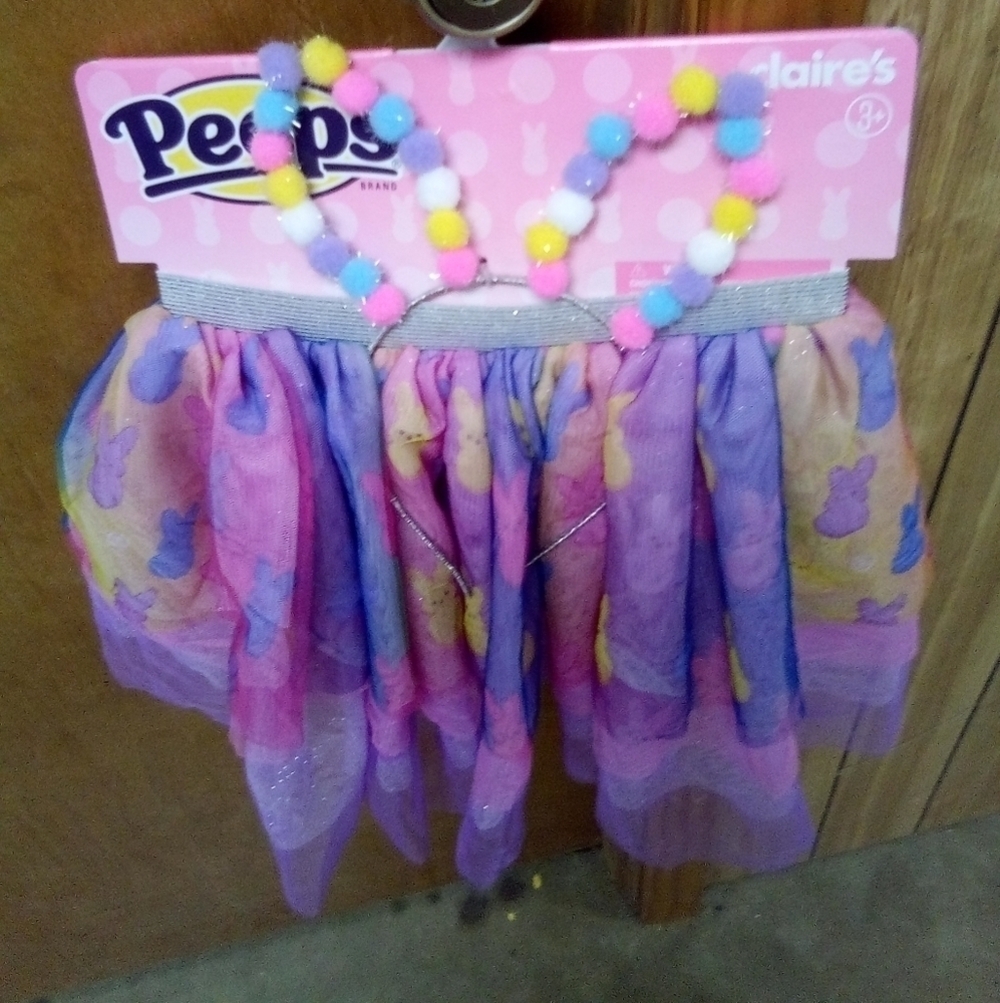 New Girl's Peeps Easter Bunny Rabbit Tulle Tutu Skirt & Headband Ages 3+